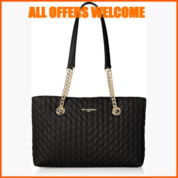 Handbags - Leather Tote Bag with Chain Strap and Zipper Closure